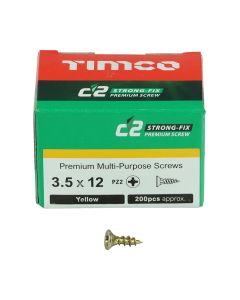 3.5 x 12mm Timco C2 Strong Fix PZ Double Countersunk Sharp Point Premium Wood Screw Zinc-Yellow (Box of 200)