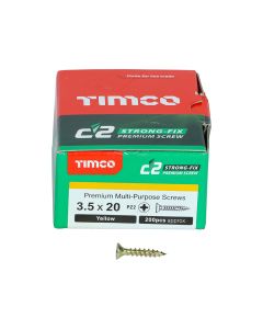 3.5 x 20mm Timco C2 Strong Fix PZ Double Countersunk Sharp Point Premium Wood Screw Zinc-Yellow (Box of 200)