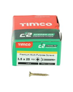  3.5 x 25mm Timco C2 Strong Fix PZ Double Countersunk Sharp Point Premium Wood Screw Zinc-Yellow (Box of 200)