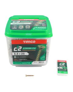 3.5 x 25mm Timco C2 Strong Fix PZ Double Countersunk Sharp Point Premium Wood Screw Zinc-Yellow (Tub of 2000)
