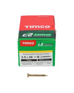 3.5 x 30mm Timco C2 Strong Fix PZ Double Countersunk Sharp Point Premium Wood Screw Zinc-Yellow (Box of 200)