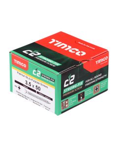 3.5 x 50mm Timco C2 Strong Fix PZ Double Countersunk Sharp Point Premium Wood Screw Zinc-Yellow (Box of 200)