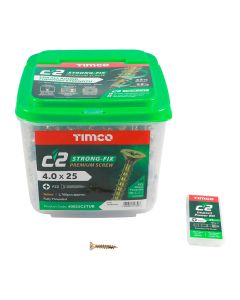 4.0 x 25mm TImco C2 Strong Fix PZ Double Countersunk Sharp Point Premium Wood Screw Tub Zinc-Yellow (Tub of 1700)