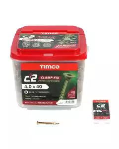 4.0 x 40mm Timco C2 Clamp-Fix Double Countersunk with Ribs Twin Cut Premium Wood Screw Zinc-Yellow (Tub of 1200)