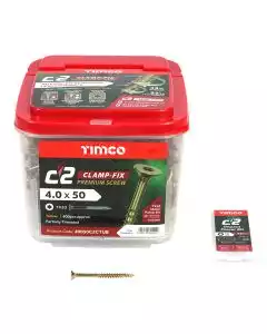 4.0 x 50mm Timco C2 Clamp-Fix Double Countersunk with Ribs Twin Cut Premium Wood Screw Zinc-Yellow (Tub of 800)