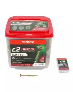 5.0 x 50mm Timco C2 Clamp-Fix Double Countersunk with Ribs Twin Cut Premium Wood Screw Zinc-Yellow (Tub of 600)