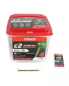 5.0 x 70mm Timco C2 Clamp-Fix Double Countersunk with Ribs Twin Cut Premium Wood Screw Zinc-Yellow (Tub of 375)