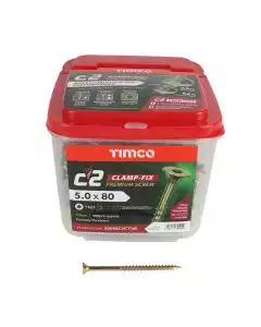 5.0 x 80mm Timco C2 Clamp-Fix Double Countersunk with Ribs Twin Cut Premium Wood Screw Zinc-Yellow (Tub of 350)