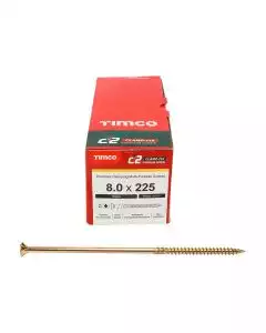 8.0 x 225mm Timco C2 Clamp-Fix Double Countersunk with Ribs Twin Cut Premium Wood Screw Zinc-Yellow (Box of 50)