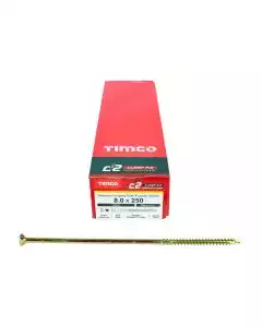 8.0 x 250mm Timco C2 Clamp-Fix Double Countersunk with Ribs Twin Cut Premium Wood Screw Zinc-Yellow (Box of 50)