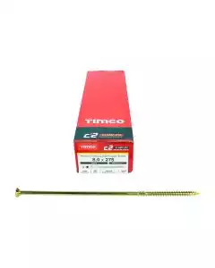 8.0 x 275mm Timco C2 Clamp-Fix Double Countersunk with Ribs Twin Cut Premium Wood Screw Zinc-Yellow (Box of 25)